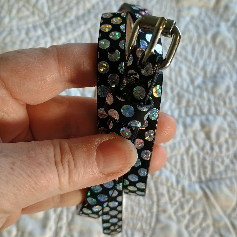Reflective Black and Silver Polka Dot Belt